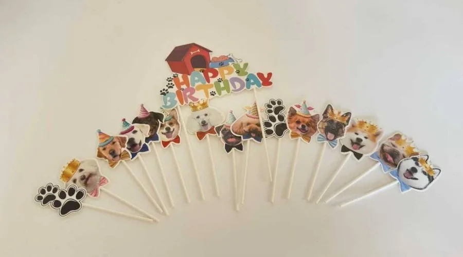 Zápich do dortu Happy Birthday s pejsky 9 ks