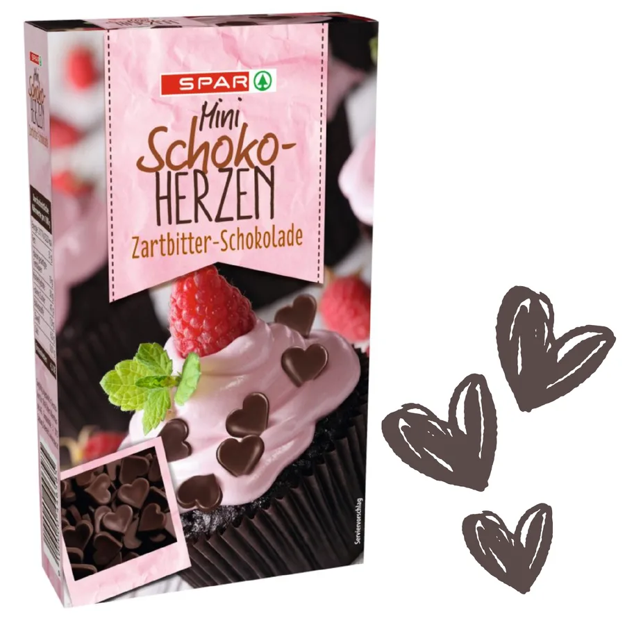 Čokoládová dekorace prohnutá srdíčka z hořké čokolády 80 g – SPAR