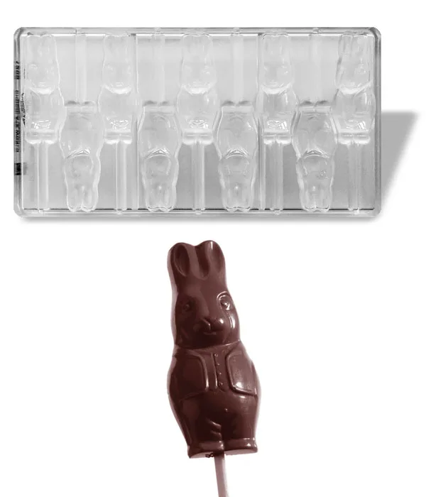 Polykarbonátová forma na čokoládová lízátka Zajíc (16 g), 9 tvarů