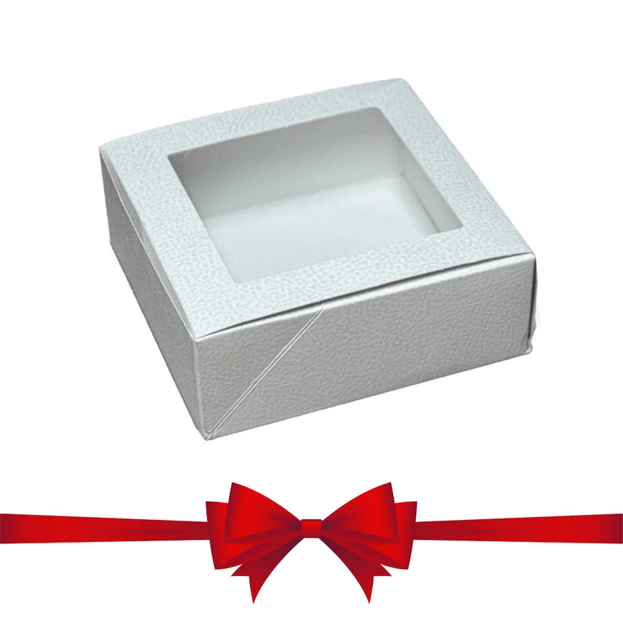 Krabice na cukroví s průhledem bílá imitace kůže 16 x 16 x 6 cm