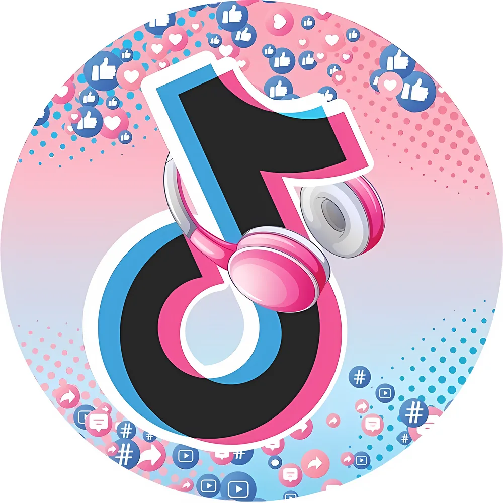 TikTok – logo se sluchátky a sociální sítě – jedlý obrázek na dort – jedlý obrázek na dort