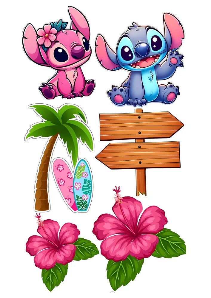 Lilo a Stitch – Stitch a Angel na pláži – jedlý papír na hranatý dort – jedlý obrázek na dort