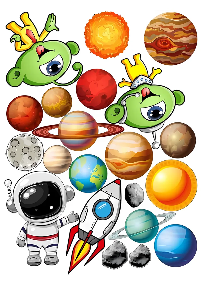 Vesmír – kosmonaut, raketa, mimozemšťané a planety – jedlý papír na hranatý dort – jedlý obrázek na dort