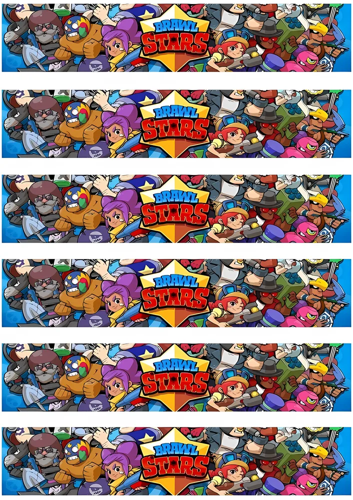 Brawl Stars – pruhy s hrdiny a logem – jedlý papír na hranatý dort – jedlý obrázek na dort