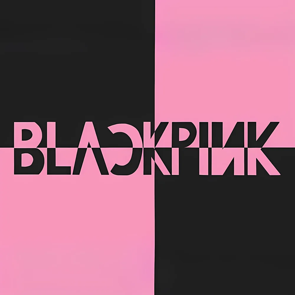 Blackpink – logo v růžovo-černých čtvercích – jedlý obrázek na dort – jedlý obrázek na dort