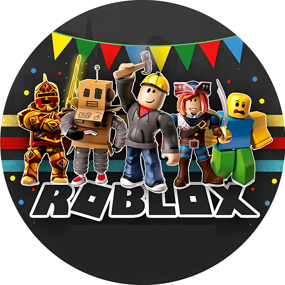 Roblox – parta hrdinů s girlandou – jedlý obrázek na dort – jedlý obrázek na dort