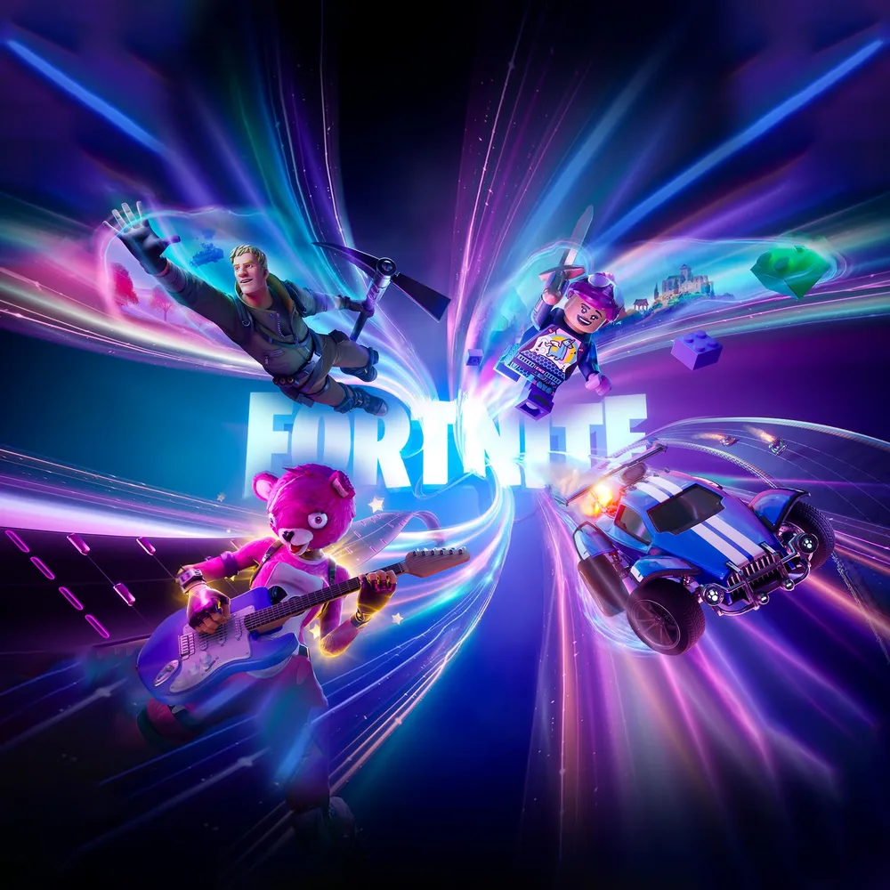Fortnite – Jonesy, medvěd Cuddle Team Leader a Lego – jedlý obrázek na dort – jedlý obrázek na dort