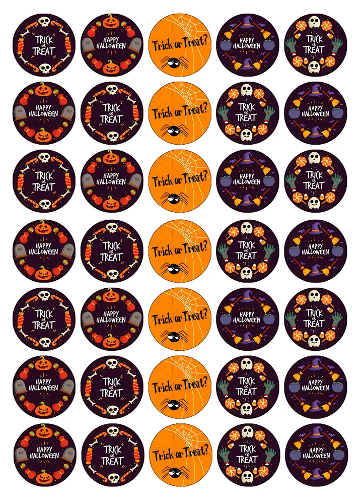 Halloween – kolečka Trick or Treat a dýně – jedlý papír na hranatý dort – jedlý obrázek na dort