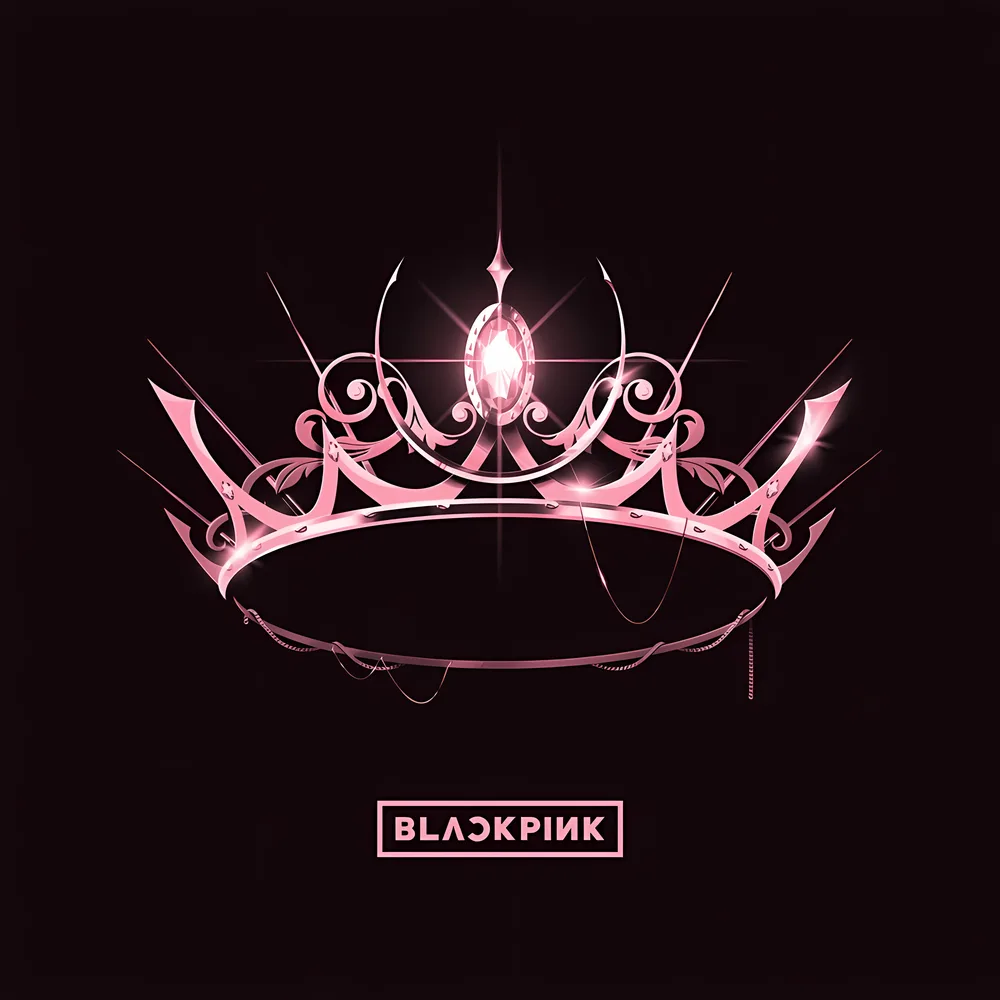 Blackpink – růžová královská koruna s logem – jedlý obrázek na dort – jedlý obrázek na dort