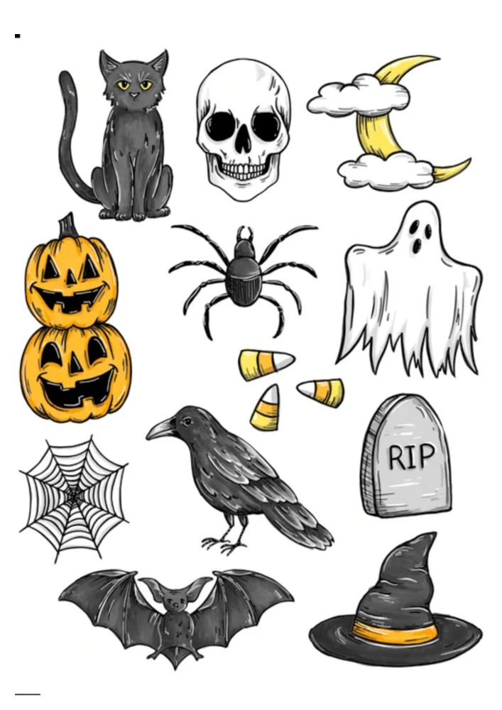Halloween – sada strašidelných motivů – jedlý papír na hranatý dort – jedlý obrázek na dort