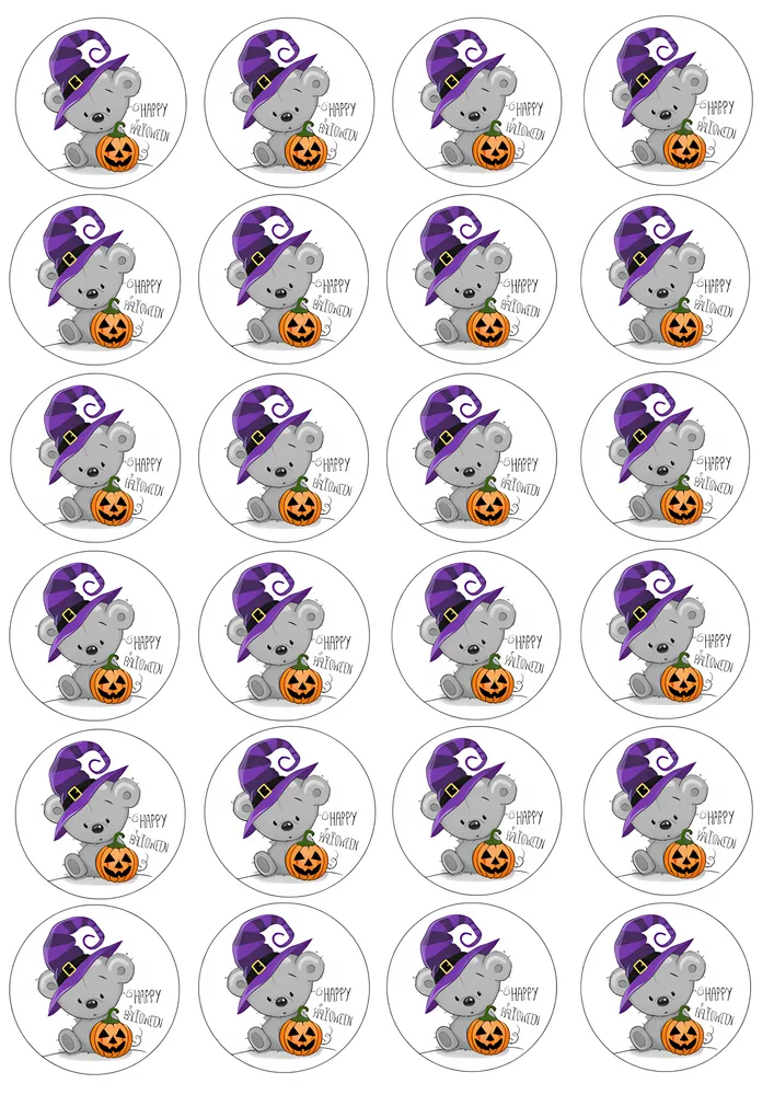 Halloween – šedý medvídek s dýní na cupcakes – jedlý papír na cupcakes – jedlý obrázek na dort