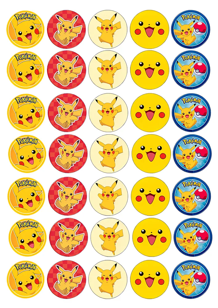 Pokémon – Pikachu kolečka na muffiny – jedlý papír na hranatý dort – jedlý obrázek na dort