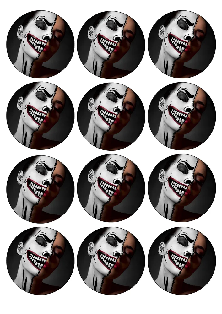 Halloween – Strašidelný make-up ženy na muffiny – jedlý papír na hranatý dort – jedlý obrázek na dort