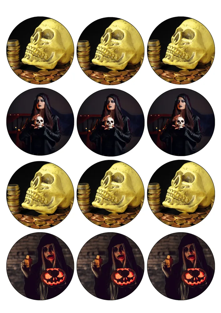 Halloween – Lebky a čarodějnice – jedlý papír na hranatý dort – jedlý obrázek na dort