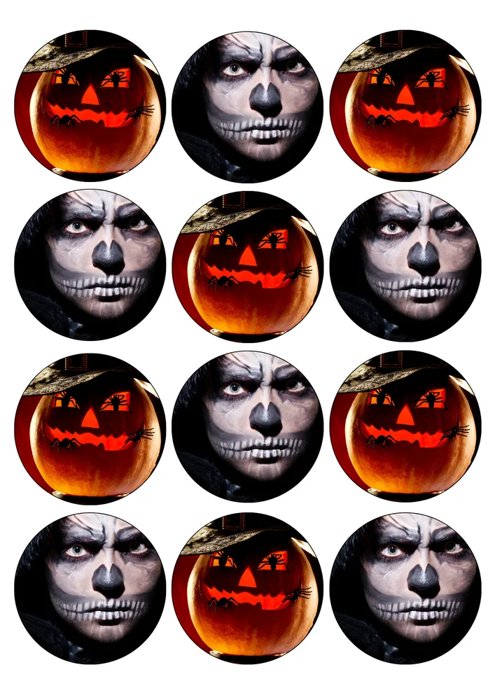 Halloween – strašidelná dýně a kostlivec na cupcakes – jedlý papír na hranatý dort – jedlý obrázek na dort