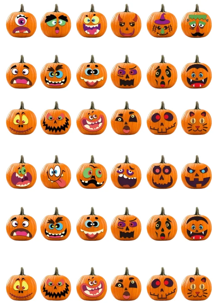 Halloween – vtipné dýně s různými obličeji – jedlý papír na hranatý dort – jedlý obrázek na dort