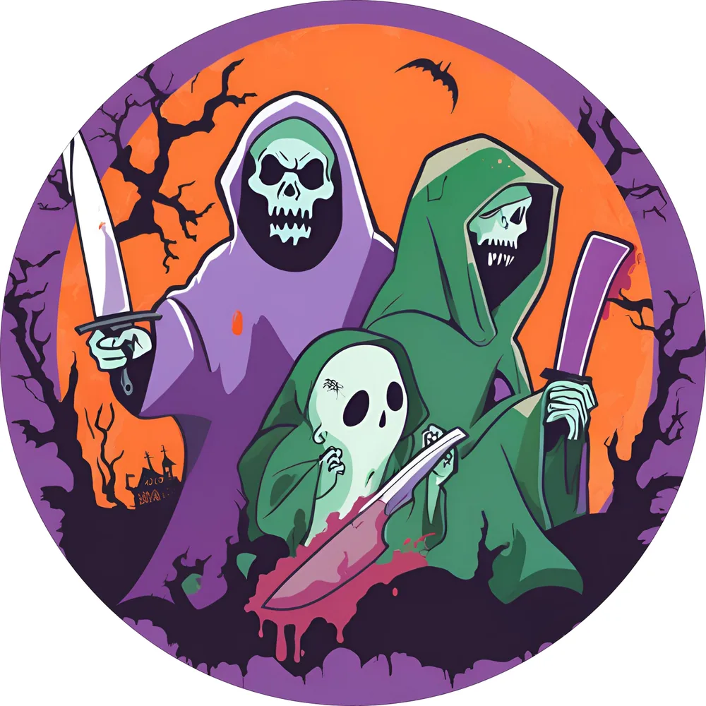 Halloween – Kostlivci a duchové s noži – jedlý obrázek na dort – jedlý obrázek na dort