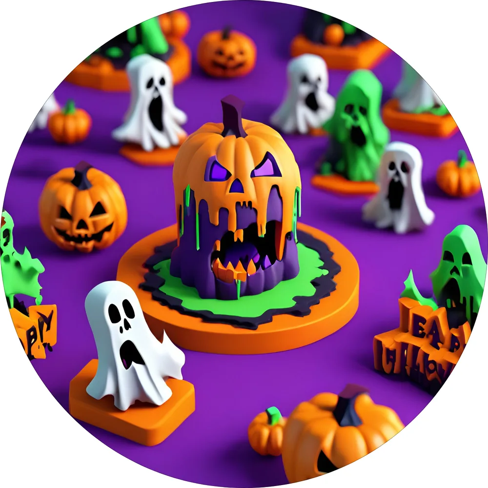Halloween – strašidelná dýně a duchové – jedlý obrázek na dort – jedlý obrázek na dort
