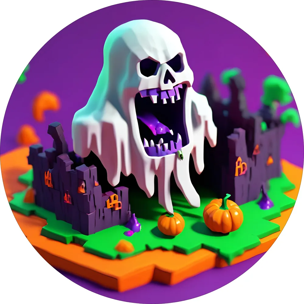 Halloween – Strašidelný duch s dýněmi – jedlý obrázek na dort – jedlý obrázek na dort