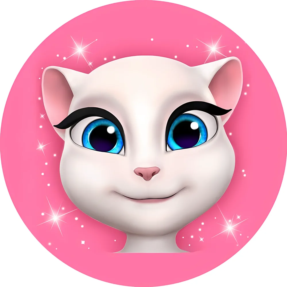 Talking Tom and Friends – Kočička Angela na růžovém pozadí – jedlý obrázek na dort – jedlý obrázek na dort