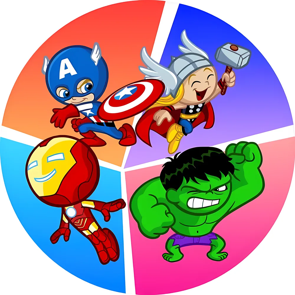 Avengers – Kreslení superhrdinové Thor, Hulk, Iron Man a Captain America – jedlý obrázek na dort – jedlý obrázek na dort