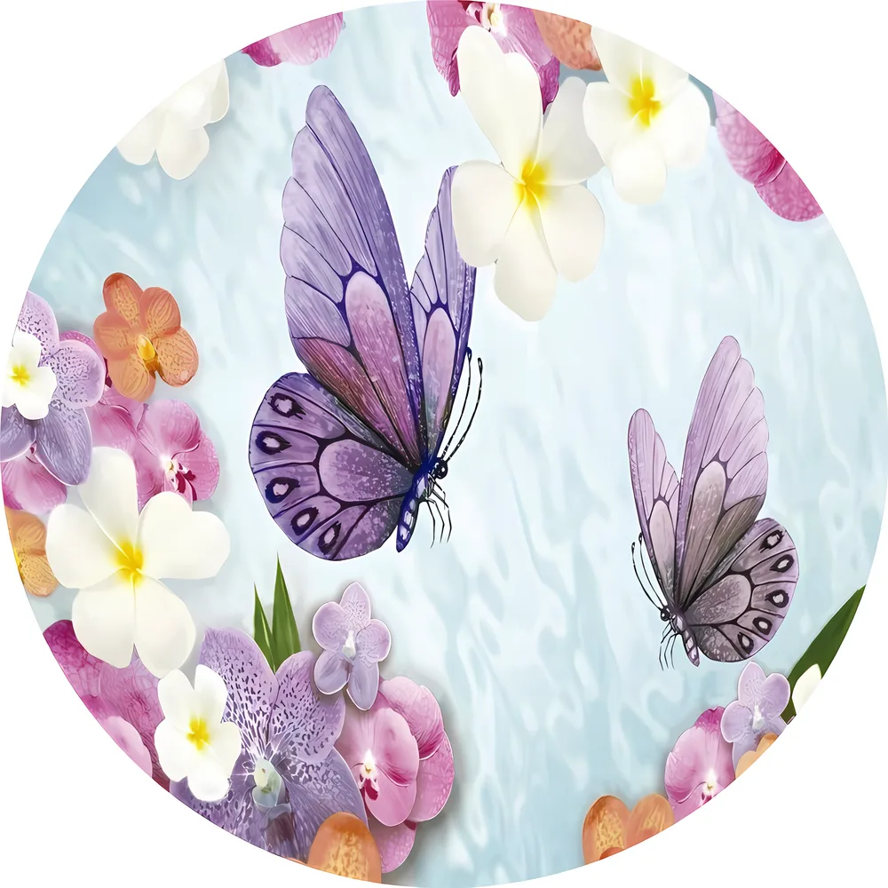 Motýlci – fialoví motýli a orchideje na vodní hladině – jedlý obrázek na dort – jedlý obrázek na dort