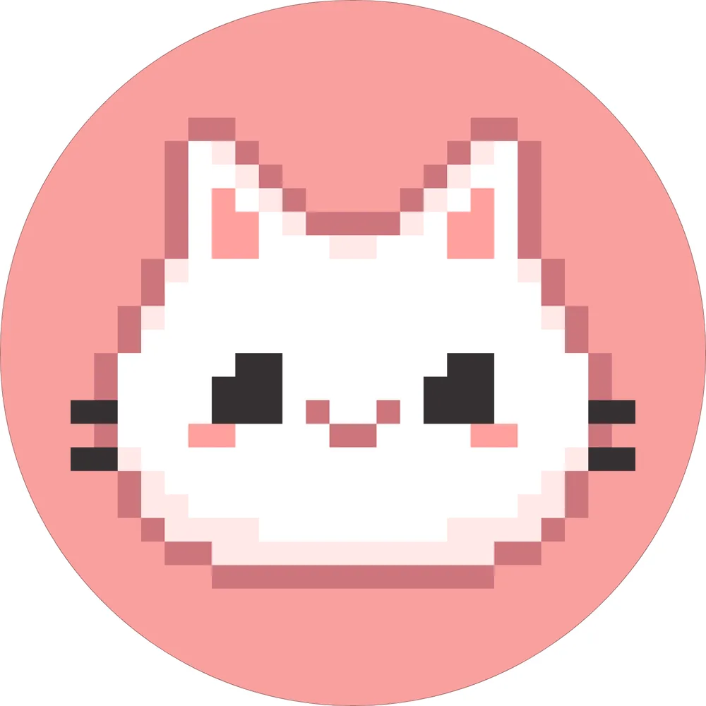 Pixel kočička – bílé kotě na růžovém podkladu – jedlý obrázek na dort – jedlý obrázek na dort