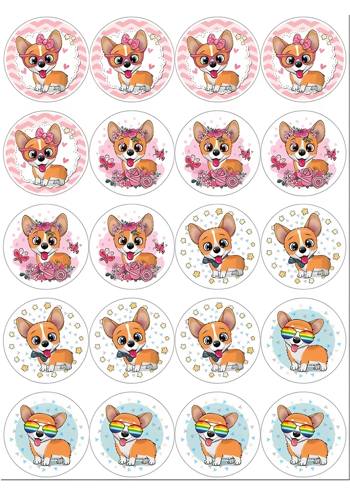 Pejsci corgi – muffiny a cupcakes – jedlý papír na hranatý dort – jedlý obrázek na dort