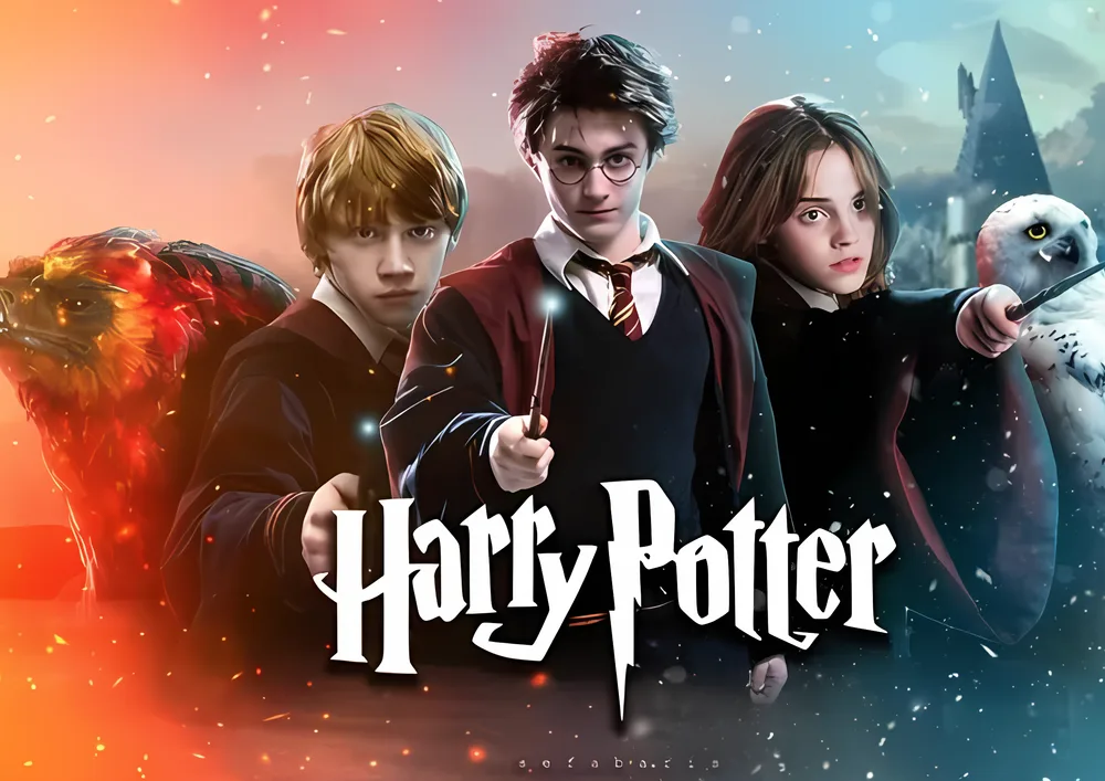 Harry Potter – Harry, Ron, Hermiona a Hedvika – jedlý papír na hranatý dort – jedlý obrázek na dort