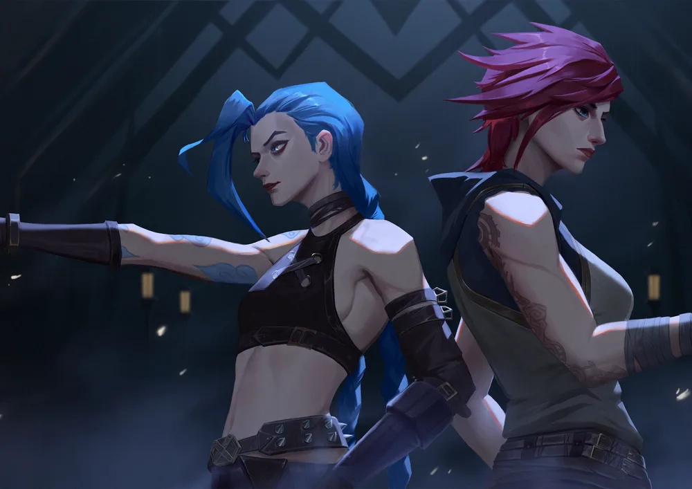 Arcane – Jinx a Vi – jedlý papír na hranatý dort – jedlý obrázek na dort