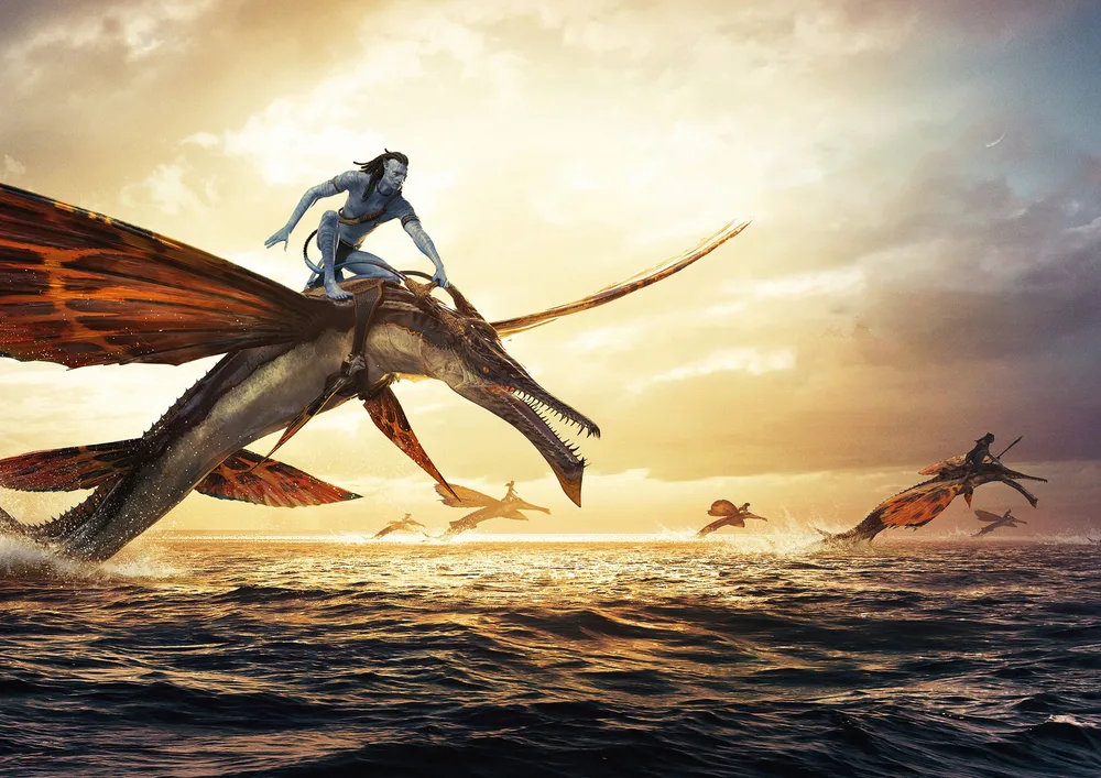 Avatar – Jake Sully na mořském tvorovi při západu slunce – jedlý papír na hranatý dort – jedlý obrázek na dort