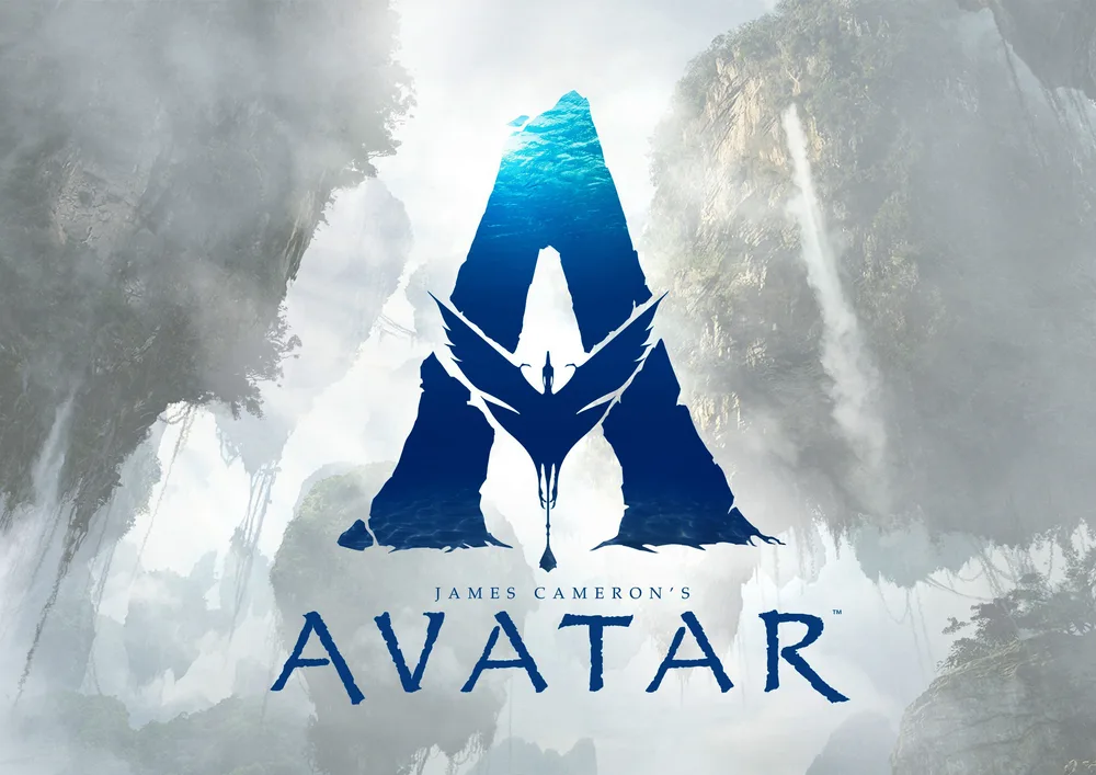Avatar – logo The Way of Water a vznášející se hory – jedlý papír na hranatý dort – jedlý obrázek na dort