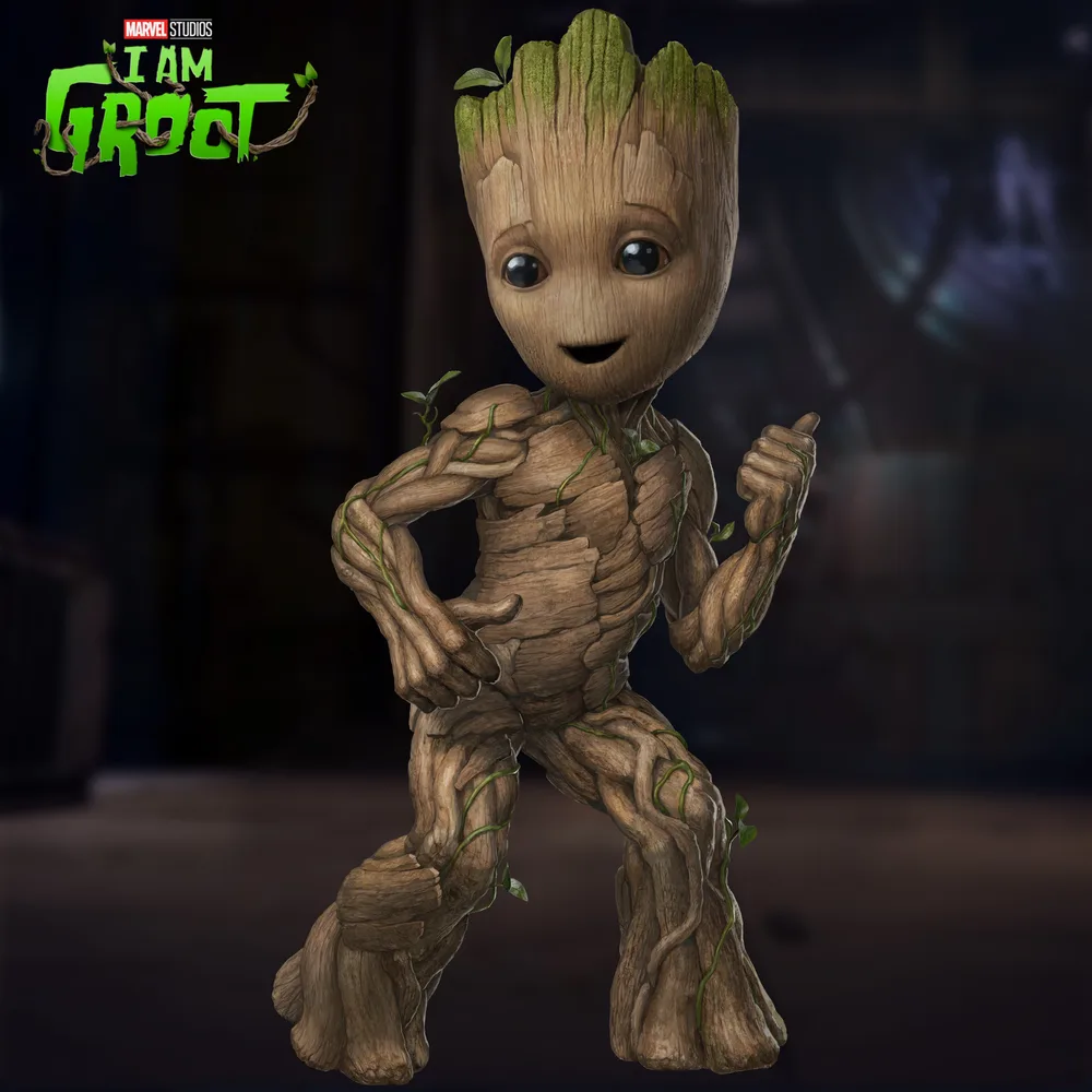 Baby Groot – tančící s logem I Am Groot – jedlý obrázek na dort – jedlý obrázek na dort