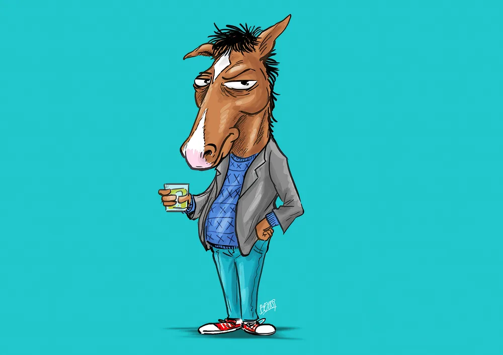 BoJack Horseman – kůň se sklenkou – jedlý papír na hranatý dort – jedlý obrázek na dort