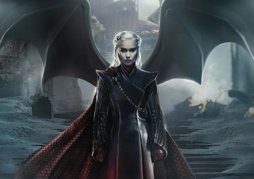Hra o trůny – Daenerys s dračími křídly – jedlý papír na hranatý dort – jedlý obrázek na dort