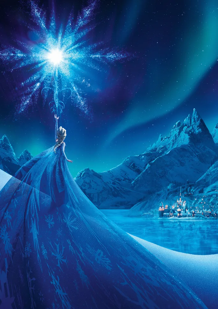 Frozen – Elsa a zářící ledová vločka – jedlý papír na hranatý dort – jedlý obrázek na dort