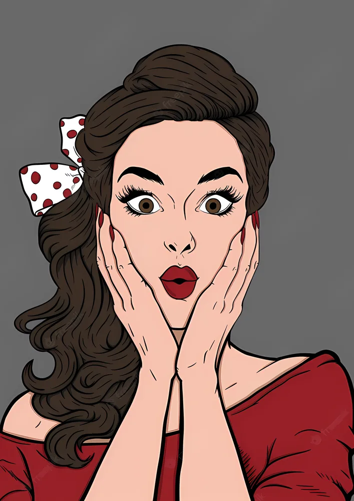 Pin-up dívka – překvapená žena v retro stylu – jedlý papír na hranatý dort – jedlý obrázek na dort