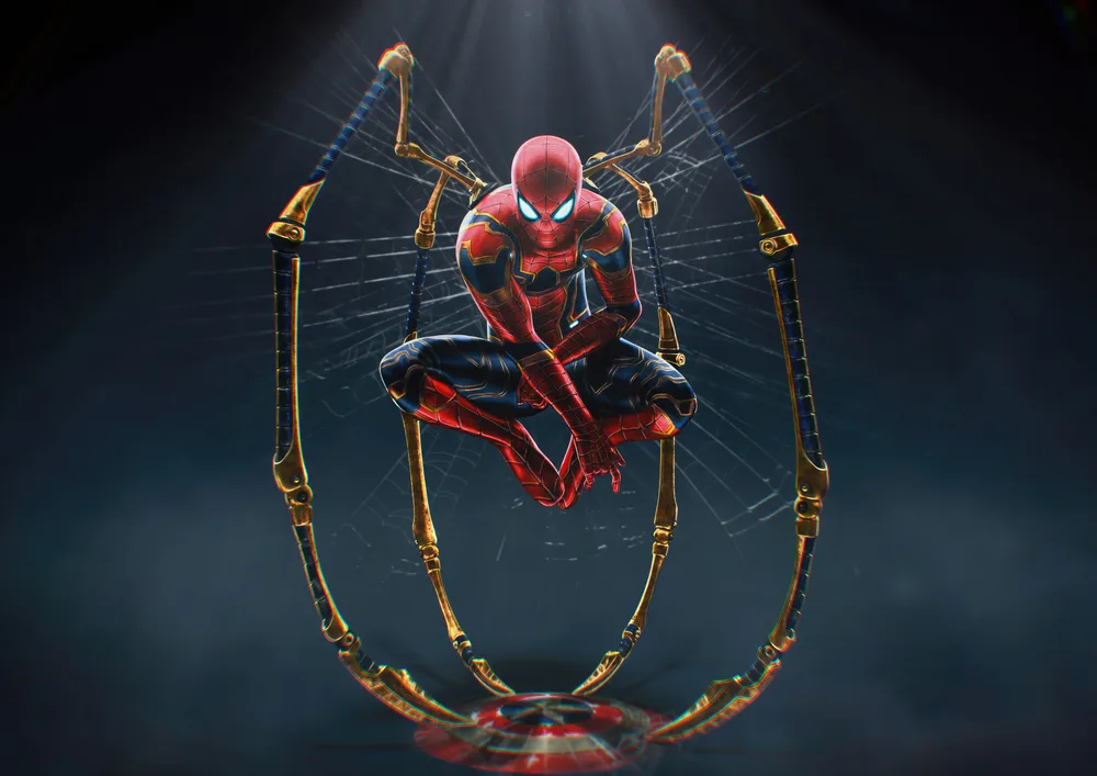 Spiderman – Iron Spider se zlatými chapadly – jedlý papír na hranatý dort – jedlý obrázek na dort