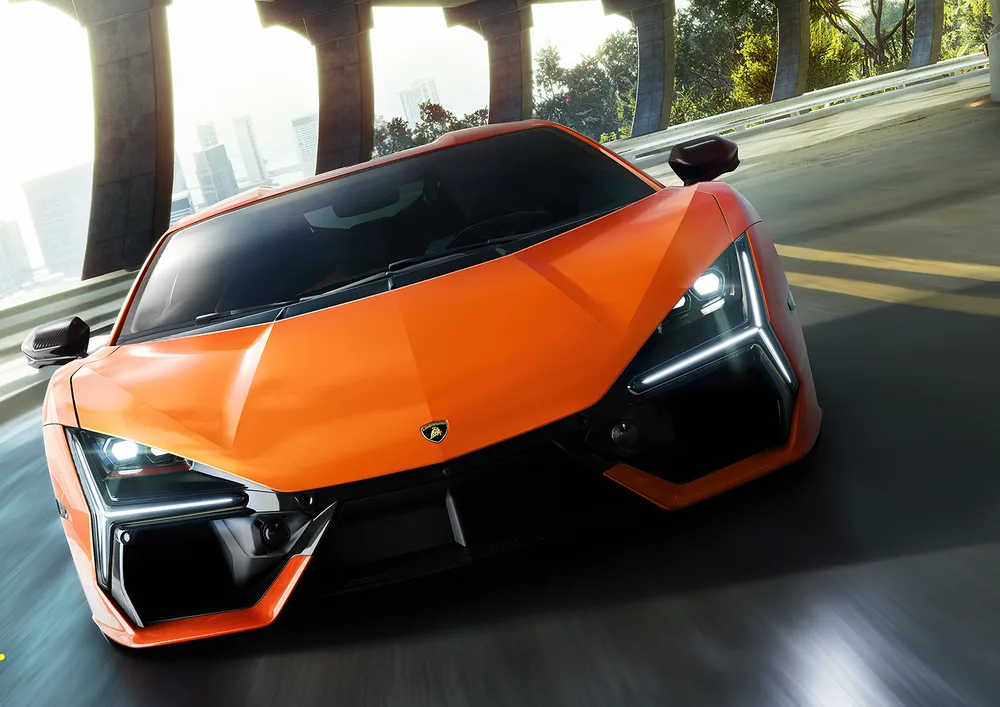 Auto – Moto – Oranžové Lamborghini Revuelto – jedlý papír na hranatý dort – jedlý obrázek na dort