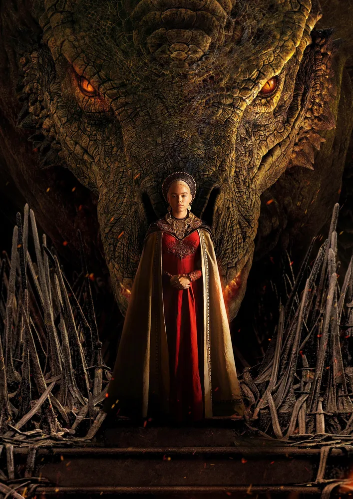 Rod draka – Rhaenyra Targaryen a drak Syrax – jedlý papír na hranatý dort – jedlý obrázek na dort