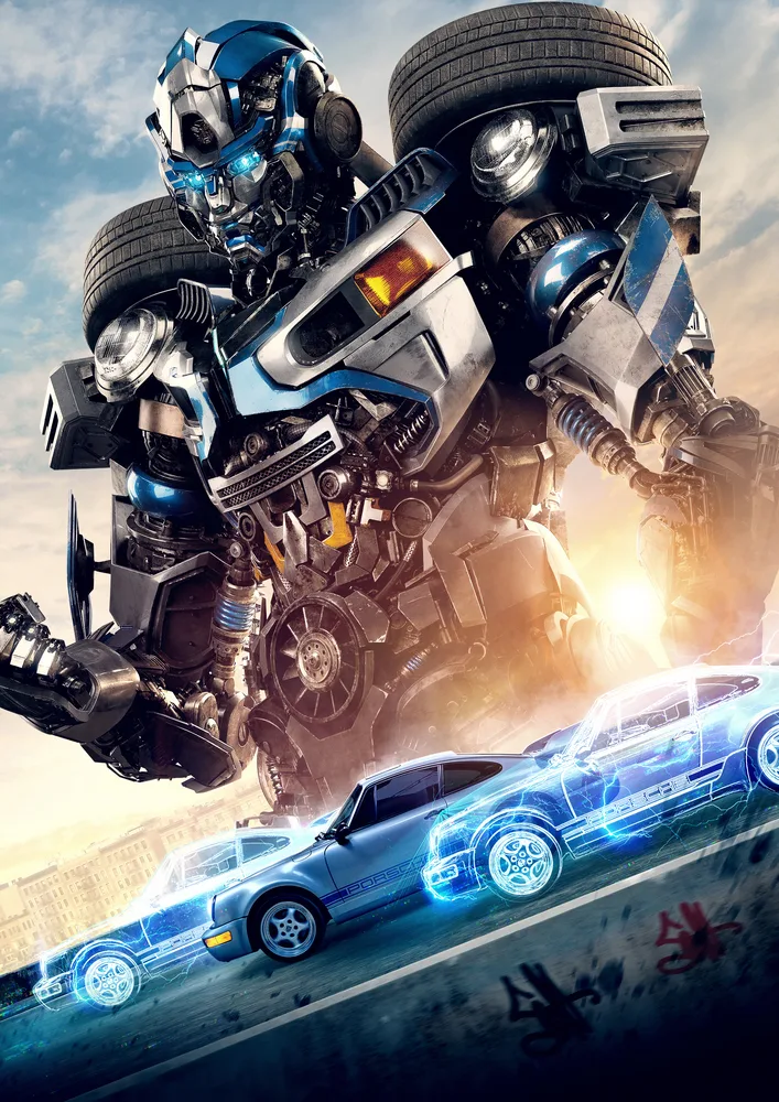 Transformers – robot Mirage a sportovní auto Porsche – jedlý papír na hranatý dort – jedlý obrázek na dort