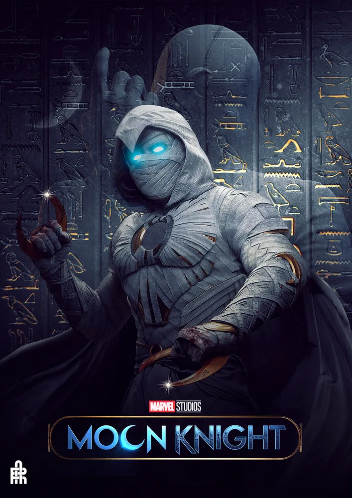 Moon Knight – komiksový hrdina s egyptskými hieroglyfy – jedlý papír na hranatý dort – jedlý obrázek na dort