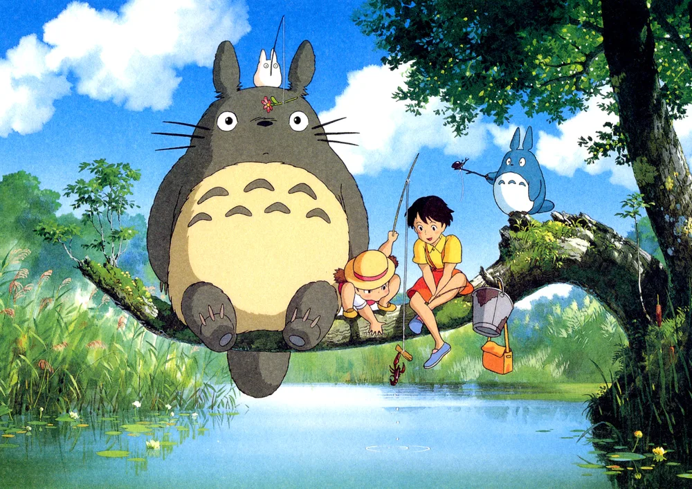 Můj soused Totoro – rybaření u vody se Satsuki a Mei – jedlý papír na hranatý dort – jedlý obrázek na dort
