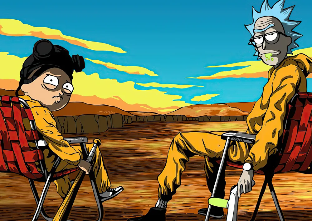 Rick a Morty – v poušti jako Perníkový táta – jedlý papír na hranatý dort – jedlý obrázek na dort