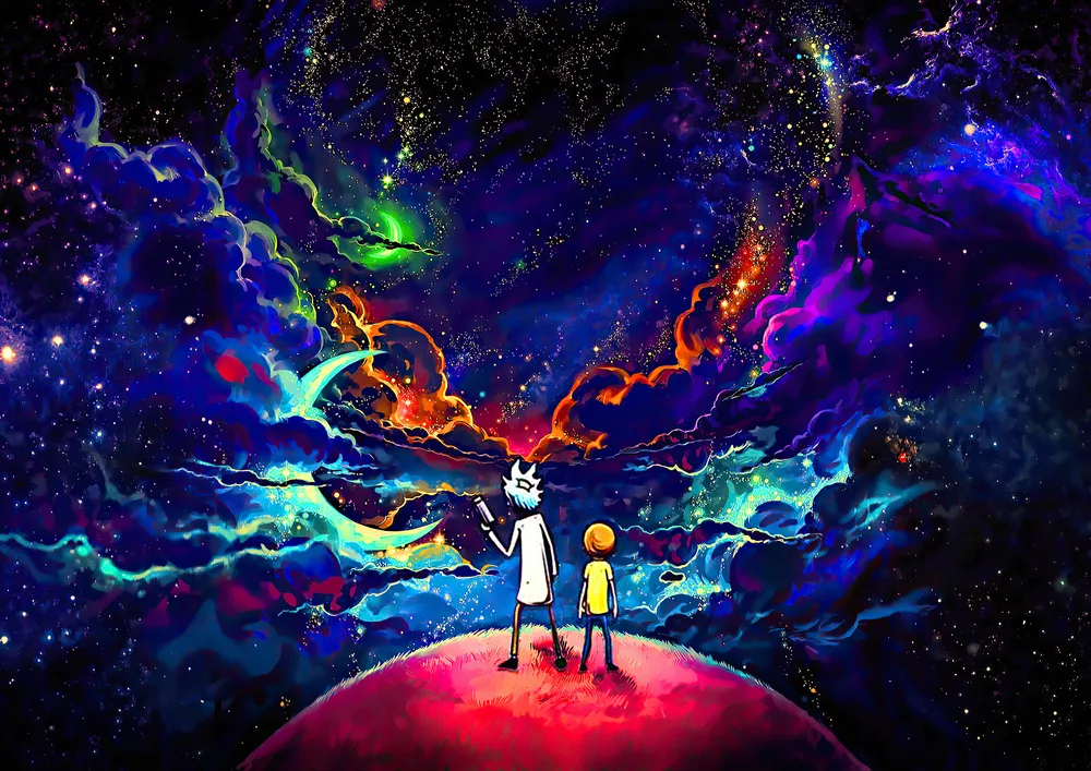 Rick a Morty – Pohled do vesmíru – jedlý papír na hranatý dort – jedlý obrázek na dort