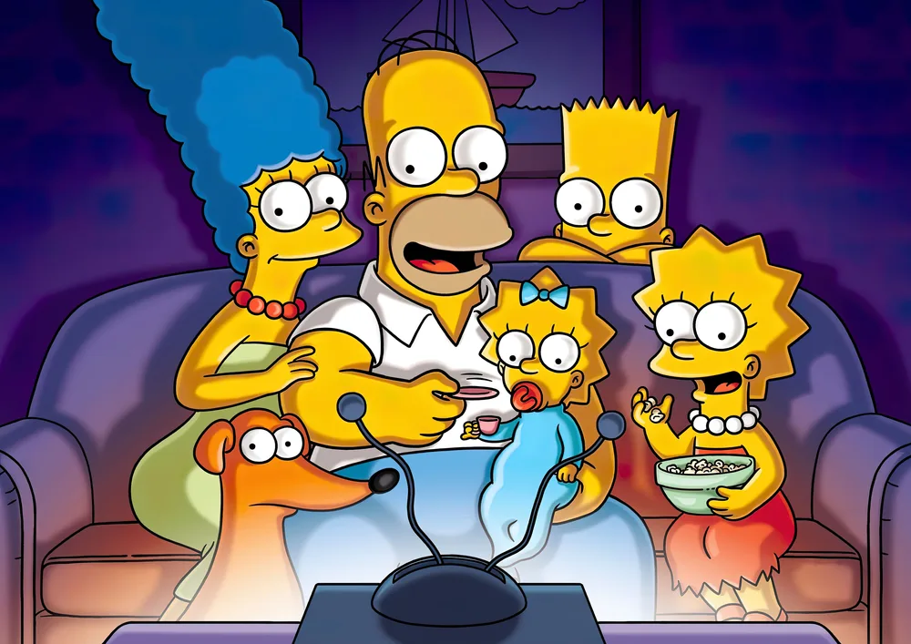 Simpsonovi – rodinka na gauči u televize – jedlý papír na hranatý dort – jedlý obrázek na dort
