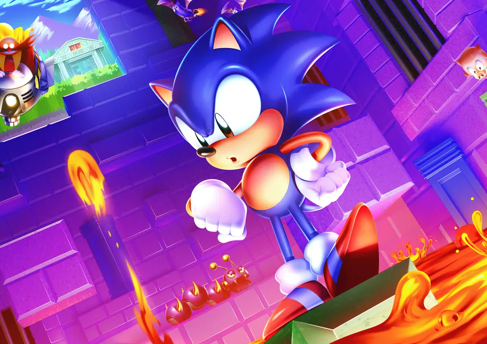 Sonic – v zóně Marble s Dr. Eggmanem – jedlý papír na hranatý dort – jedlý obrázek na dort
