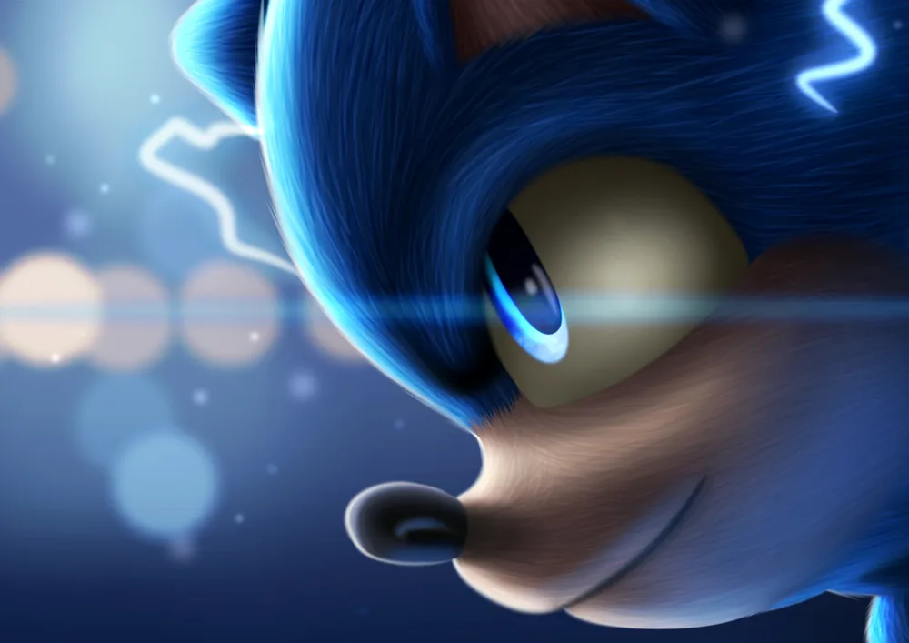 Sonic – detailní profil s blesky – jedlý papír na hranatý dort – jedlý obrázek na dort