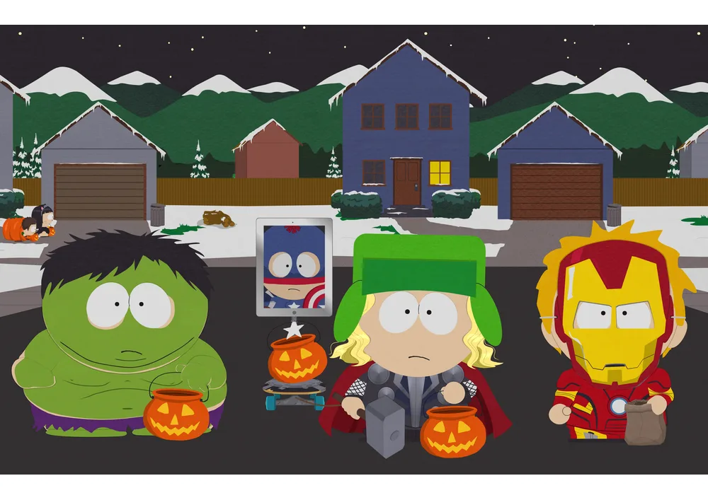 South Park – Avengers na Halloweenu – jedlý papír na hranatý dort – jedlý obrázek na dort