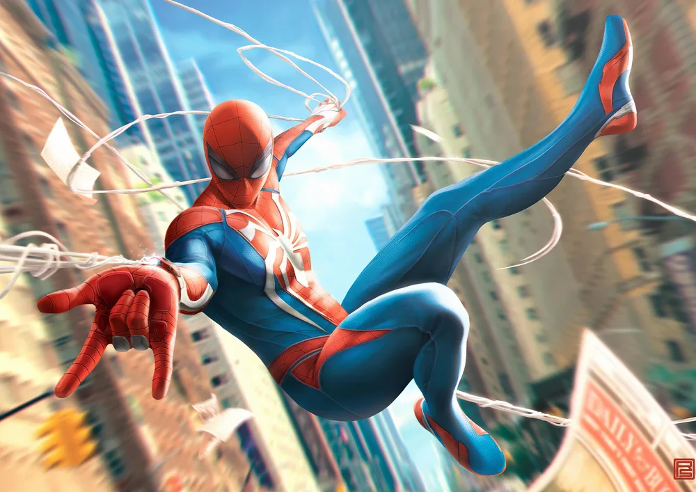 Spiderman – skok mezi mrakodrapy s pavučinou – jedlý papír na hranatý dort – jedlý obrázek na dort